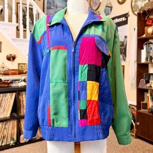 Vintage City Girl Brightly Colored Geometric Color Block 80s Style Light Jacket